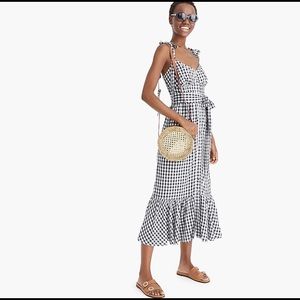 J.Crew Ruffle Button Front Gingham Midi dress S8